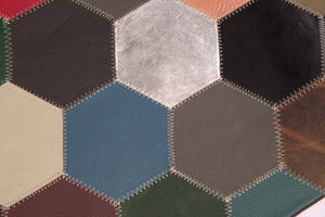 Multicolor Genuine Cowhide Leather Decorative Throw Pillow - Handmade Patchwork Hexagonal Design