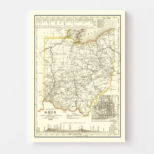 Vintage Map of Ohio 1845