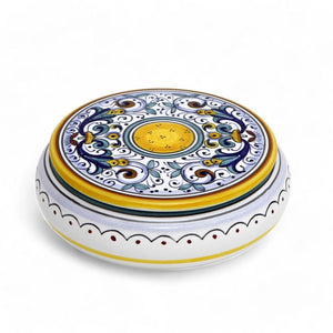 JEWERLY BOX: Authentic Deruta Keepsake Round Box with Murano Knob - RICCO DERUTA design