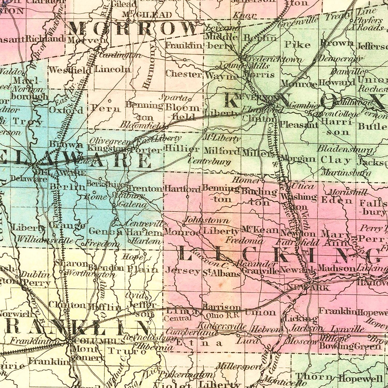 Vintage Railroad Map of Ohio 1852