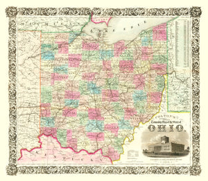 Vintage Railroad Map of Ohio 1852