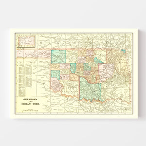 Vintage Map of Oklahoma 1899