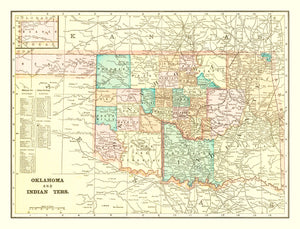 Vintage Map of Oklahoma 1899