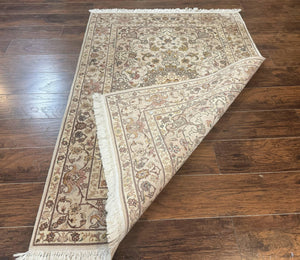Pak Persian Rug 4x6, Floral Medallion, Beige, Wool and Silk Highlights, Vintage Handmade Rug