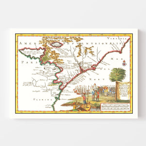 Vintage Map of South Carolina 1706