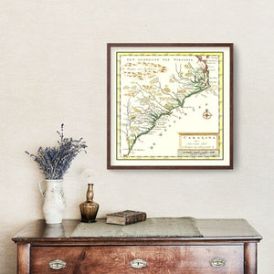 Vintage Map of South Carolina 1721