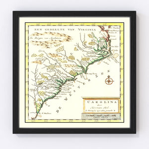 Vintage Map of South Carolina 1721
