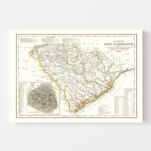 Vintage Map of South Carolina 1845
