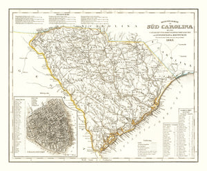 Vintage Map of South Carolina 1845