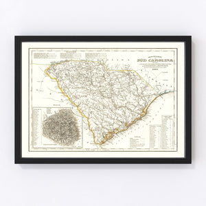 Vintage Map of South Carolina 1845