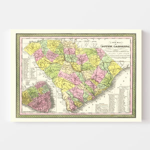 Vintage Map of South Carolina 1854