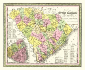 Vintage Map of South Carolina 1854