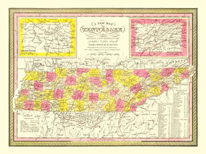 Vintage Map of Tennessee 1847