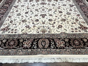 Sino Persian Rug 9x12, Floral Allover Design, 170 KPSI, Ivory and Dark Maroon