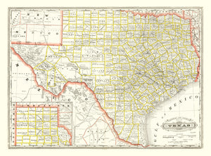 Vintage Railroad Map of Texas 1888