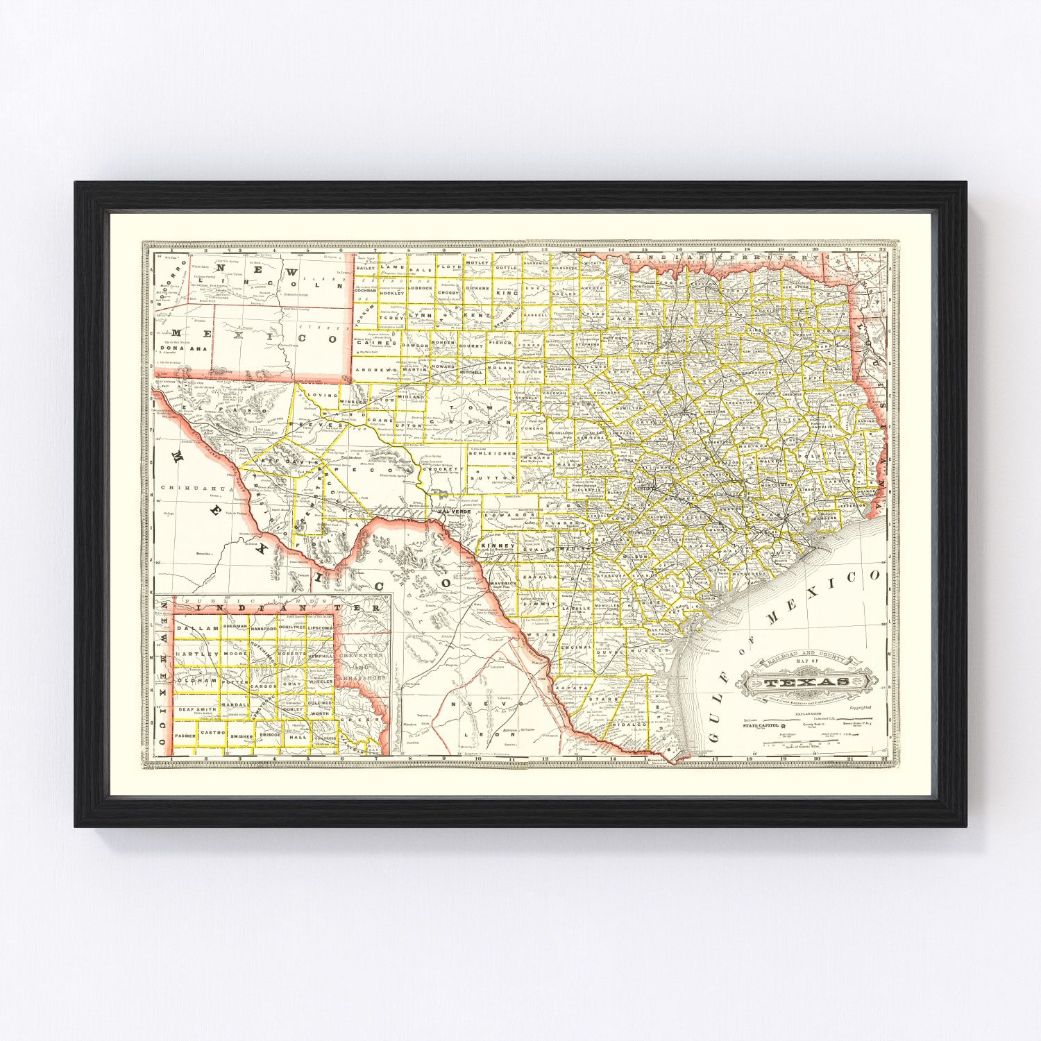 Vintage Railroad Map of Texas 1888