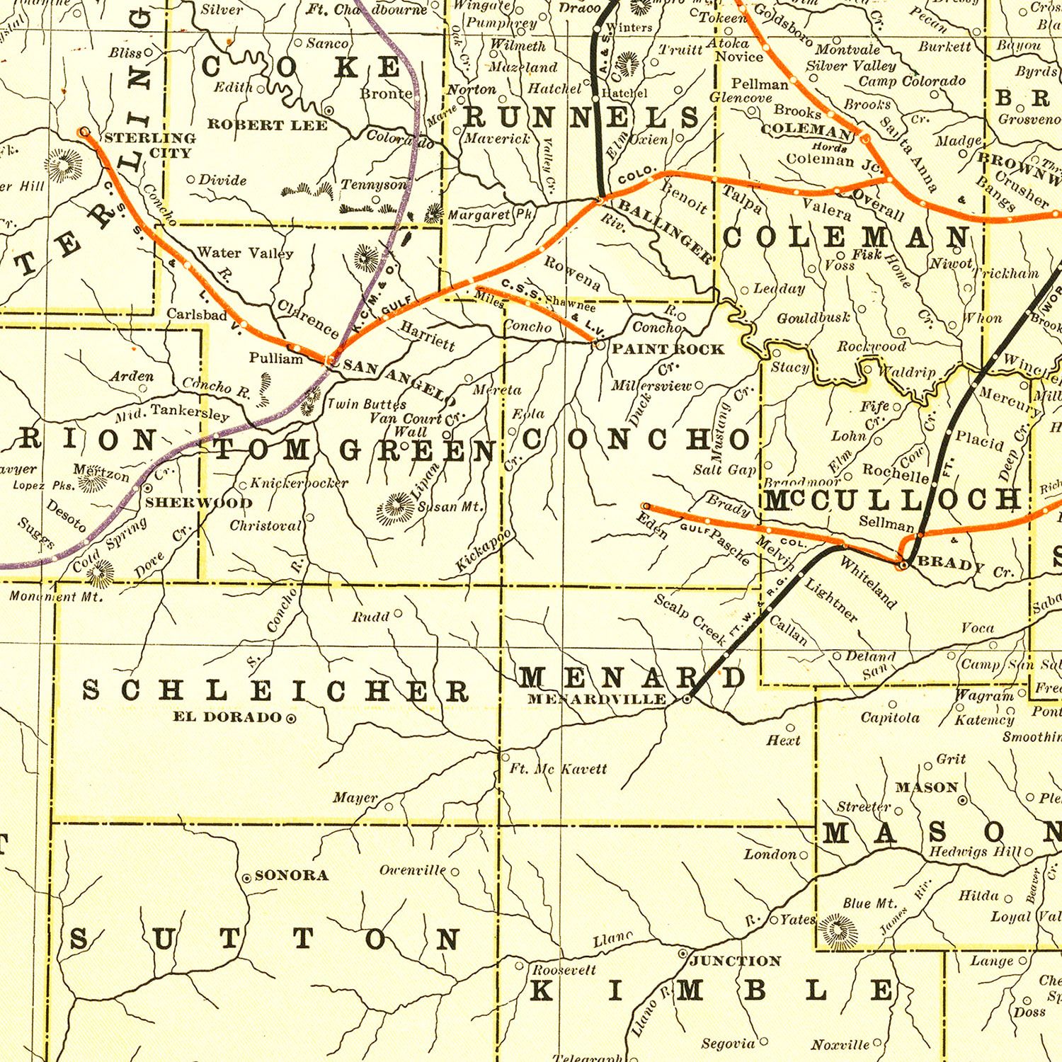 Vintage Railroad Map of Texas 1912