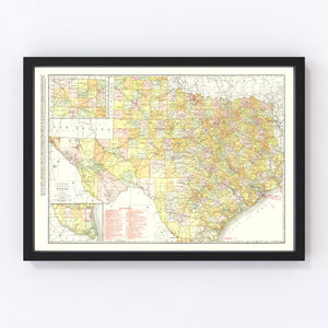 Vintage Map of Texas 1918