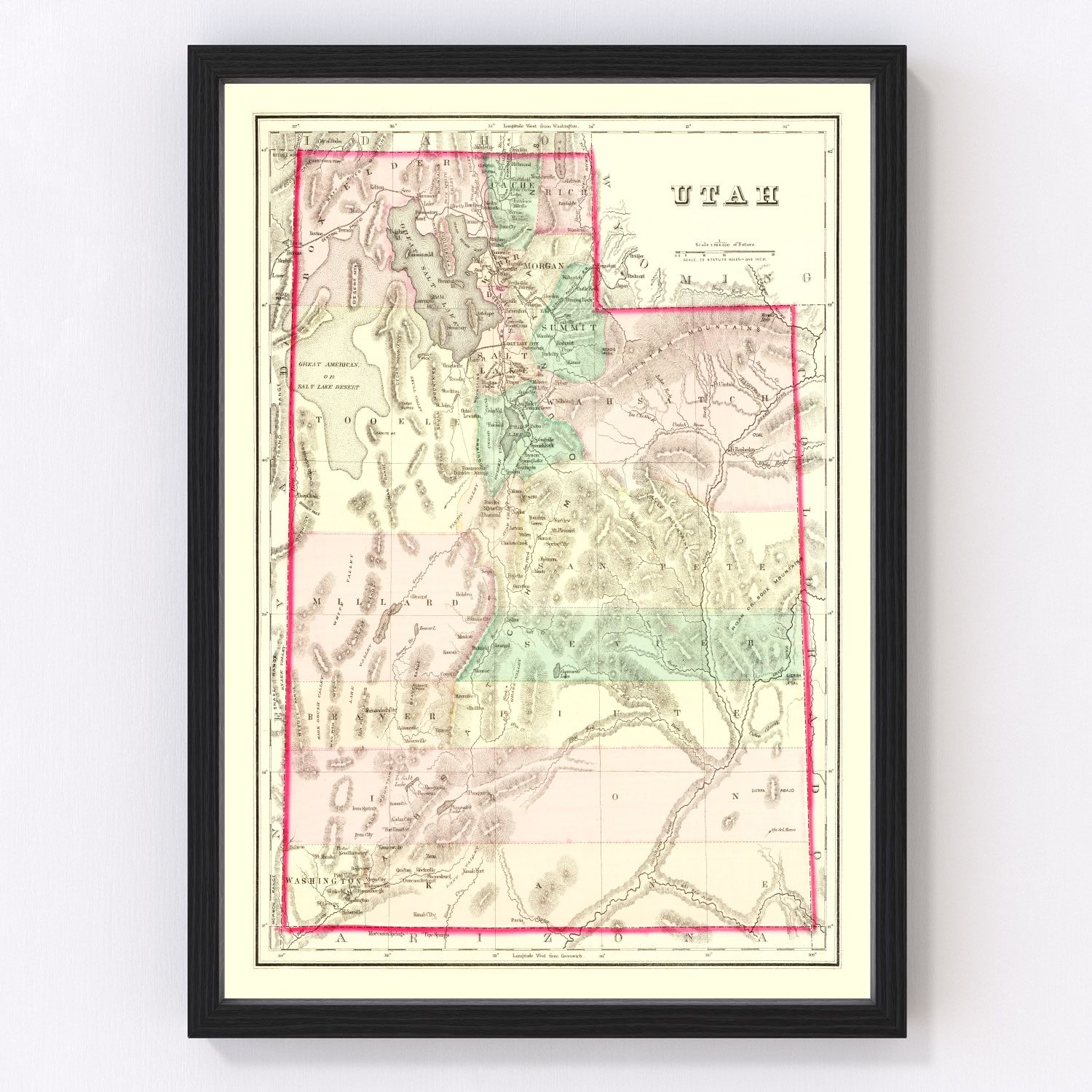 Vintage Map of Utah 1876