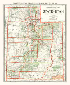 Vintage Map of Utah 1916