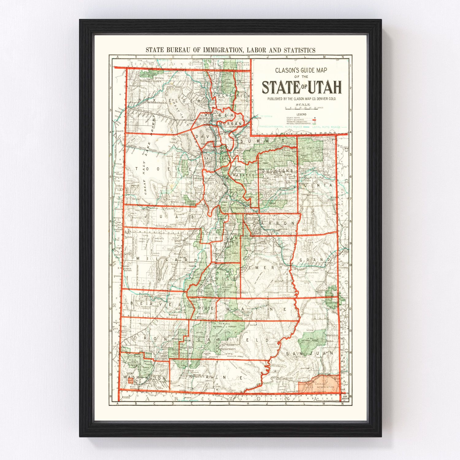 Vintage Map of Utah 1916
