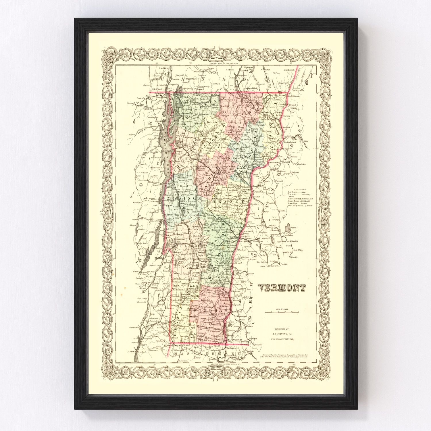 Vintage Map of Vermont 1855