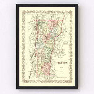 Vintage Map of Vermont 1855