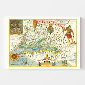 Vintage Map of Virginia 1612