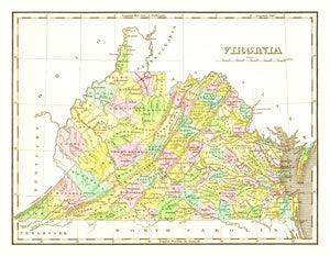 Vintage Map of Virginia 1824