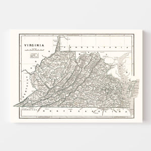 Vintage Map of Virginia 1842