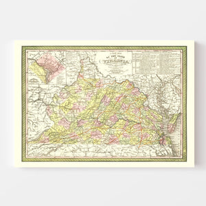 Vintage Map of Virginia 1854