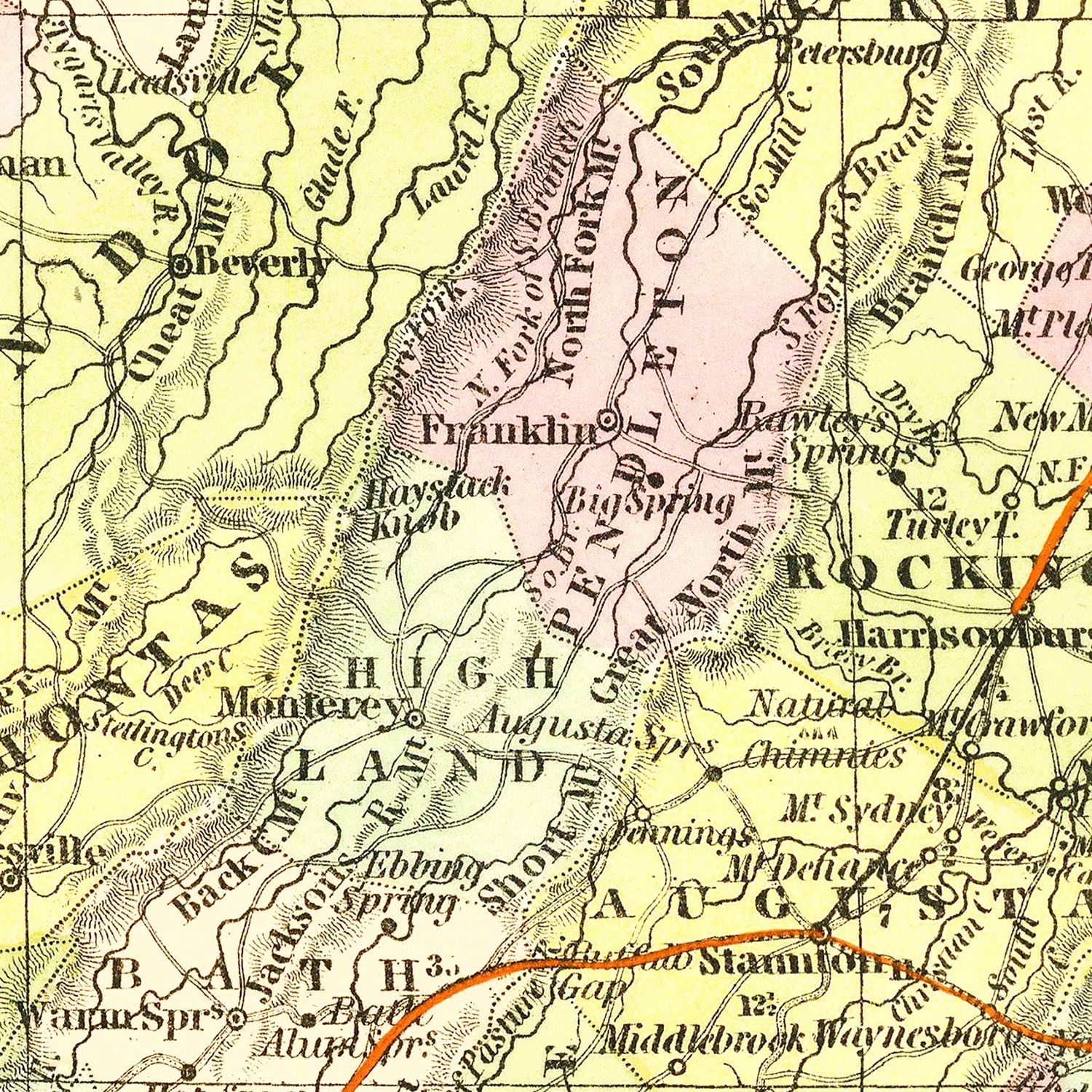 Vintage Map of Virginia 1854