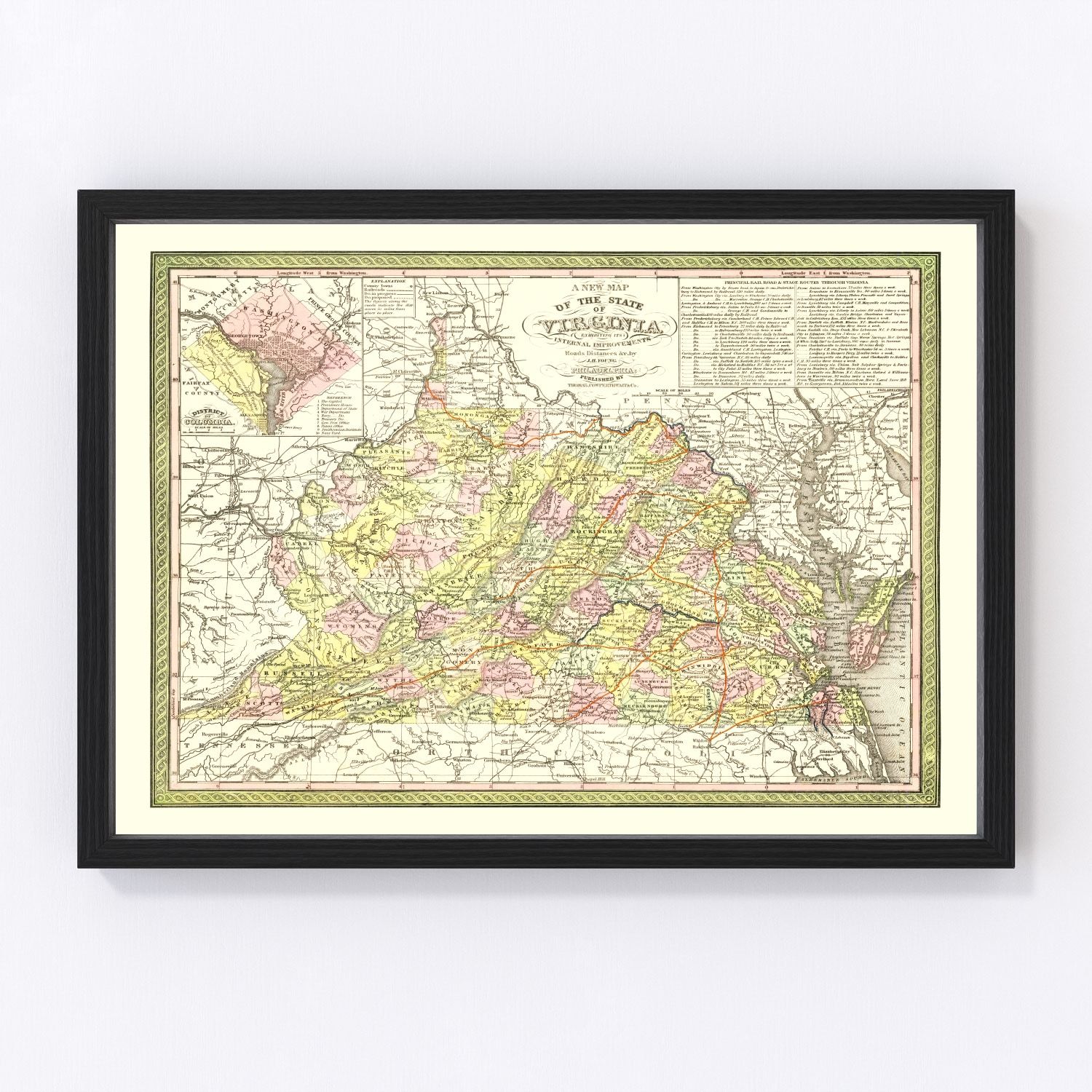 Vintage Map of Virginia 1854