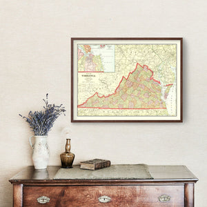 Vintage Map of Virginia 1908