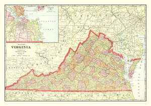 Vintage Map of Virginia 1908