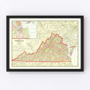 Vintage Map of Virginia 1908