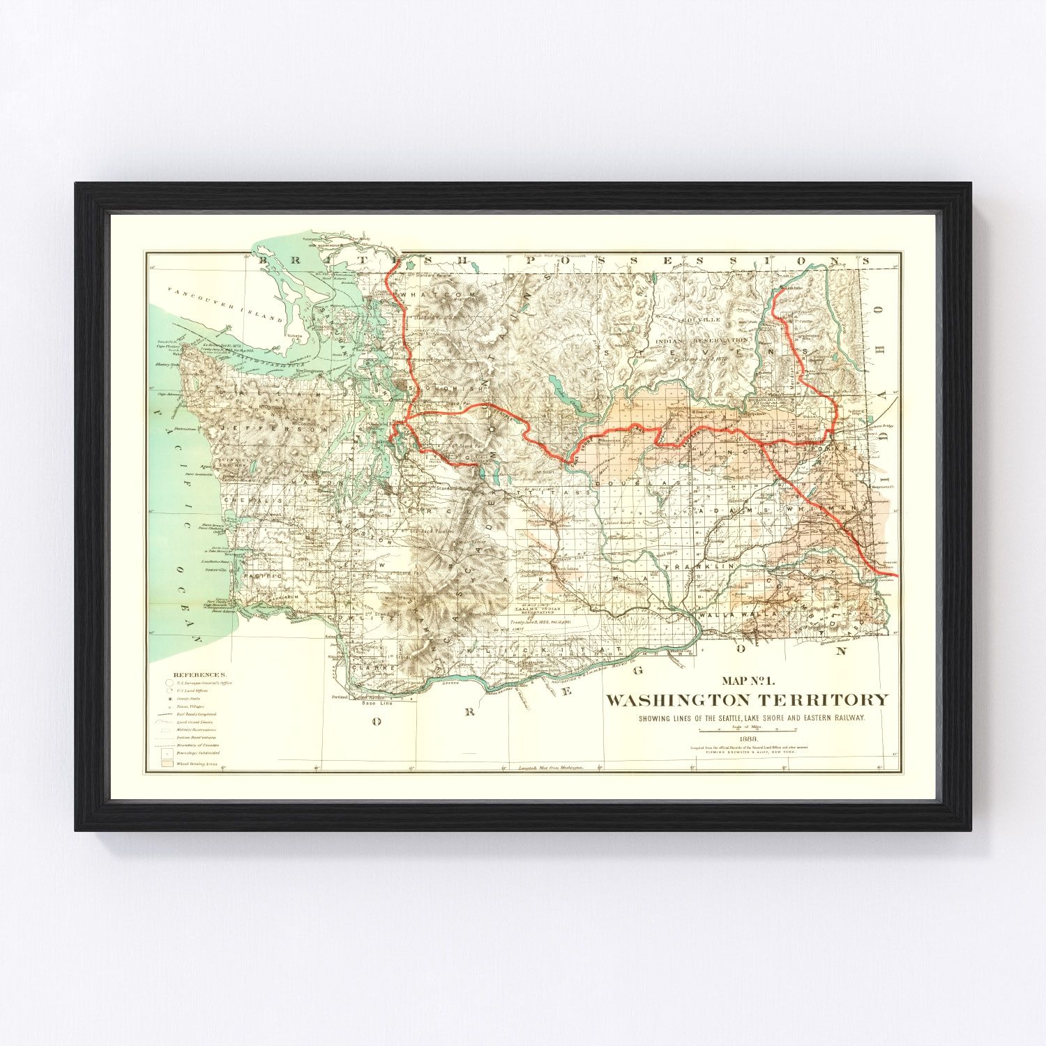 Vintage Map of Washington 1888