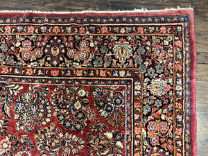 1920s Persian Sarouk Rug 9x12, Red Persian Carpet, High Quality Persian Rug, Allover Floral Pattern, Antique Oriental Rug, Wool Handmade Room Sized