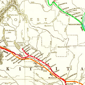Vintage Railroad Map of Washington 1910