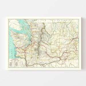 Vintage Railroad Map of Washington 1928