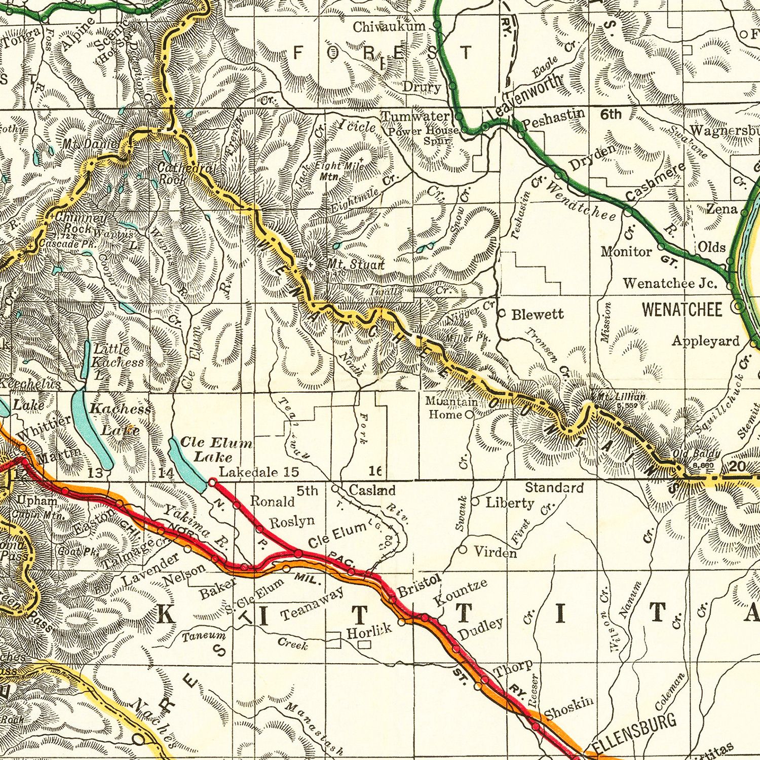 Vintage Railroad Map of Washington 1928