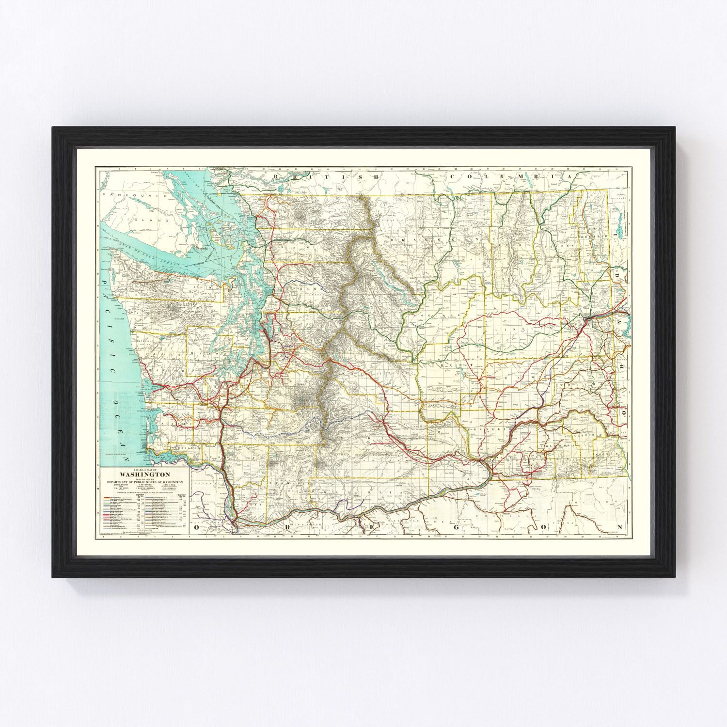 Vintage Railroad Map of Washington 1928