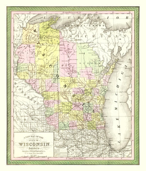 Vintage Map of Wisconsin 1854