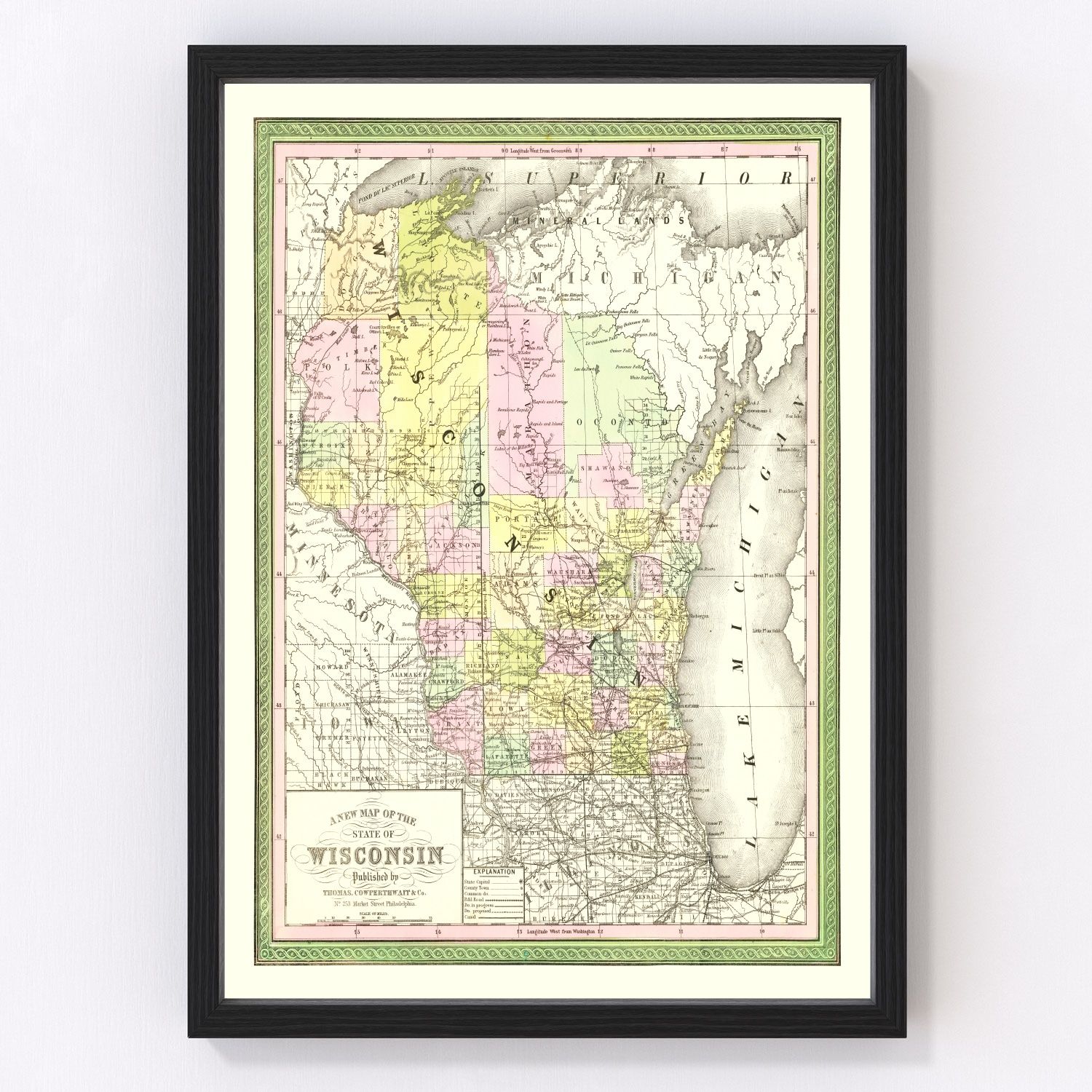 Vintage Map of Wisconsin 1854
