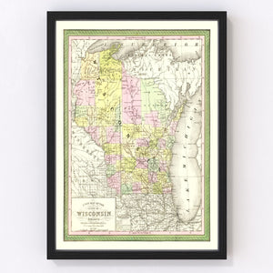 Vintage Map of Wisconsin 1854