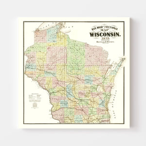 Vintage Railroad Map of Wisconsin 1873