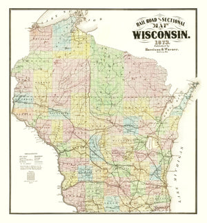 Vintage Railroad Map of Wisconsin 1873
