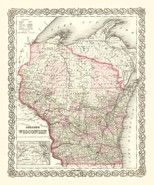 Vintage Map of Wisconsin 1878