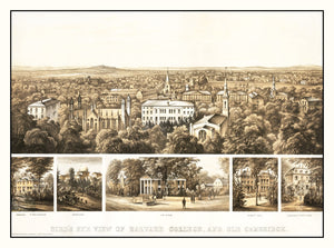 Vintage Bird's Eye View of Harvard 1858