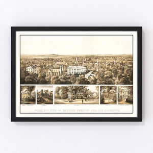 Vintage Bird's Eye View of Harvard 1858